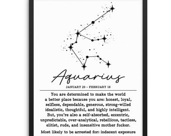 AQUARIUS Zodiac Sign Constellation Art Print | DIGITAL DOWNLOAD | Sarcastic Adult Humor Wall Art | Aquarius Birthday Gift | Funny Wall Sign