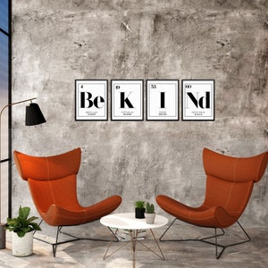 Be Kind Periodic Table of Elements Art Prints Chemistry Poster Set ...