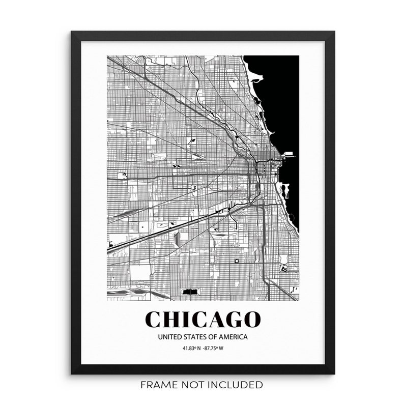 Chicago City Grid Map Art Print Road Map Wall Poster Etsy