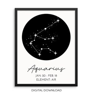 AQUARIUS Zodiac Sign Constellation Art Print Poster DIGITAL DOWNLOAD Trendy Artwork for Living Room or Bedroom Decor |Aquarius Birthday Gift
