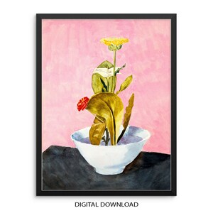 Still Life Bowl Of Flowers Art Print for Gallery Wall Decor | DIGITAL DOWNLOAD | Eclectic Vintage Poster for Living Room or Entryway Decor