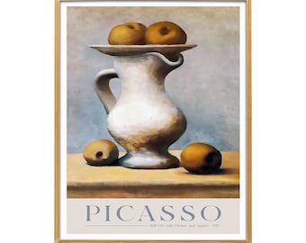 Picasso Still Life Pitcher and Apples Gallery Exhibition Art Print Eclectic Poster | DIGITAL DOWNLOAD | Neutral Colors Trendy Wall Decor Art