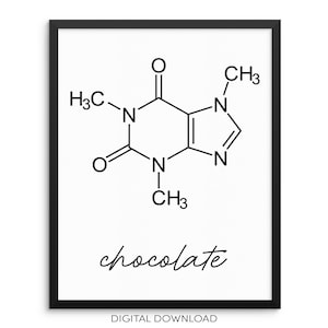 Chocolate Theobromine Molecule Art Print DIGITAL DOWNLOAD Molecule Poster - Educational Science Artwork for Kitchen Dining Room or Classroom