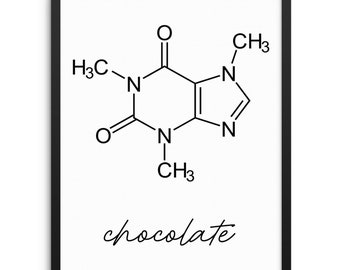 Chocolate Theobromine Molecule Art Print DIGITAL DOWNLOAD Molecule Poster - Educational Science Artwork for Kitchen Dining Room or Classroom