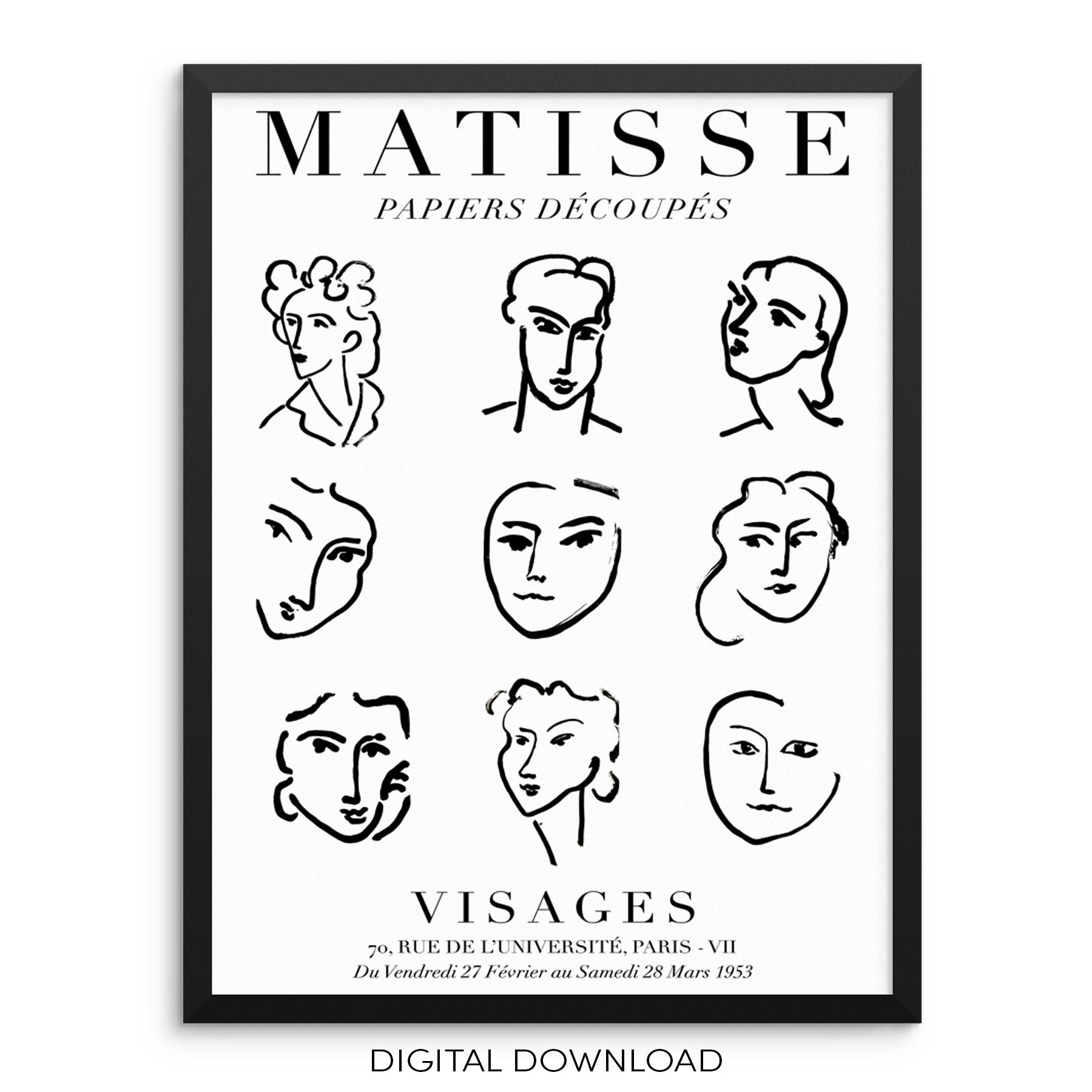 Henri Matisse Visages Art Print Line Drawing Faces Gallery Exhibition henri-matisse-visages-art-print-line-drawing-faces-gallery-exhibition