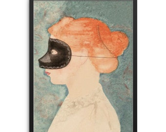 Masked Woman Eclectic Art Print | Vintage Female Portait Poster | DIGITAL DOWNLOAD | Masquerade Watercolor Artwork for Gallery Wall Decor