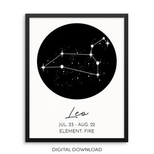 LEO Constellation Art Print Astrological Zodiac Sign DIGITAL DOWNLOAD Wall Poster - Modern Astrology Artwork for Living Room Bedroom Office