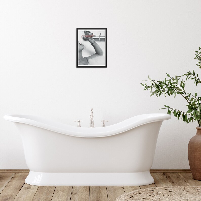 Bathroom Wall Art Print Poster Woman Drinking Rosé Champagne Etsy