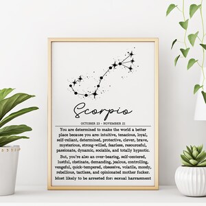 SCORPIO Zodiac Sign Constellation Trendy Art Print | DIGITAL DOWNLOAD | Sarcastic Adult Humor Wall for Bedroom Decor | Scorpio Birthday Gift