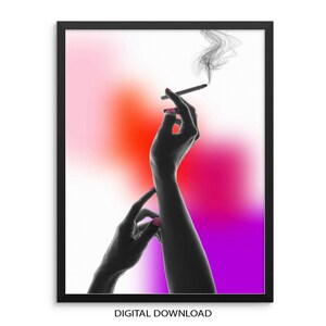 喫煙する女性のアートプリント トレンディなファッションポスター | デジタルダウンロード | 玄関、リビングルーム、またはバートカートギャラリーの壁装飾用のカラフルなアートワーク
