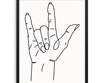 Abstract One Line ASL I Love You Sign Language Hand Art Print DOWNLOADABLE Minimalist Artwork for Living Room Bedroom or Kids Room Decor