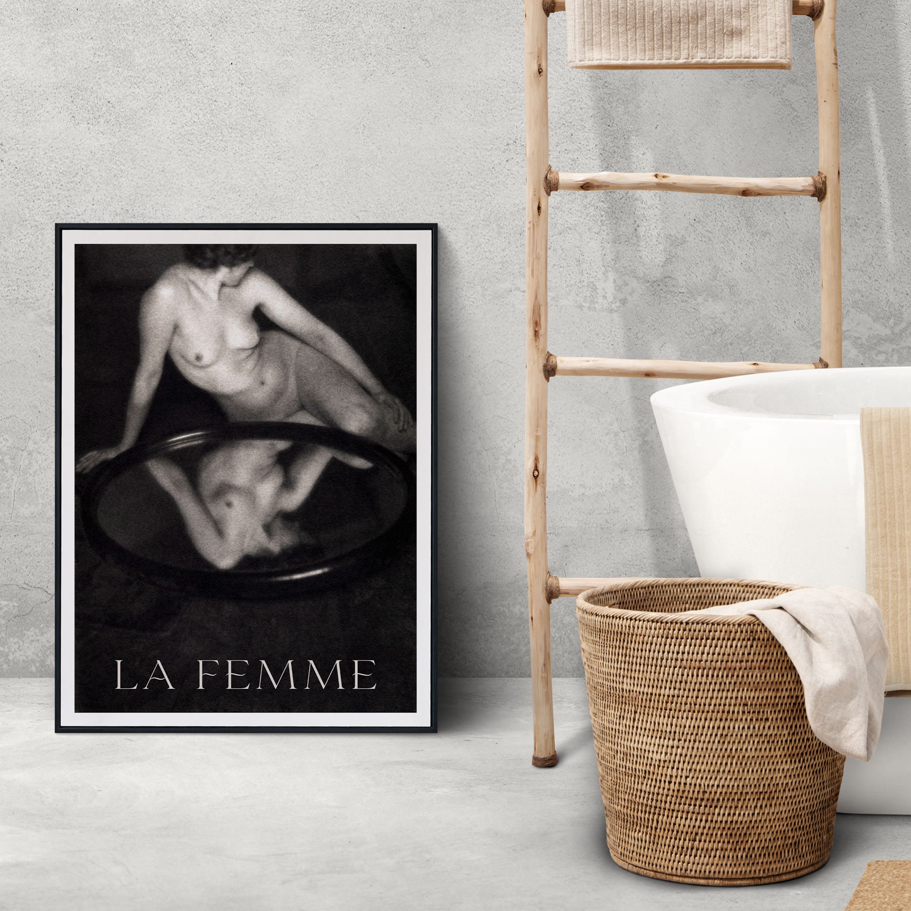 Fashion Art Print Nude Woman in Front of Mirror DIGITAL DOWNLOAD