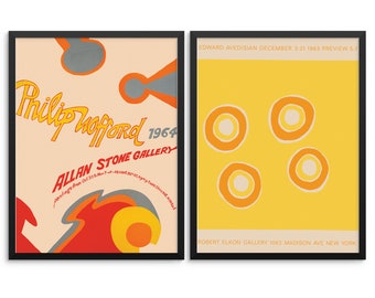 Set of 2 Eclectic Gallery Wall Exhibition Art Prints Colorful Abstract Posters |DIGITAL DOWNLOAD| Mid-Century Wall Art for Living Room Decor