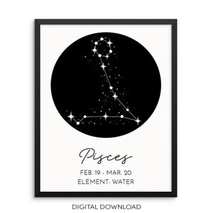 PISCES Constellation Art Print Astrological Zodiac Sign Wall Poster DIGITAL DOWNLOAD Modern Astrology Artwork for Living Room Bedroom Office