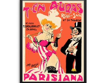 Vintage Parisiana Poster T'en Auras Retro Art Print | DIGITAL DOWNLOAD | Pink Theme Wall Art for Bar Cart, Entryway or Living Room Decor