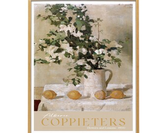 Still Life Lemons and Flowers Gallery Wall Exhibition Art Print | Vintage European Poster | DIGITAL DOWNLOAD | Soft Colors Trendy Artwork