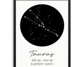 TAURUS Zodiac Sign Constellation Art Print | DIGITAL DOWNLOAD | Taurus Birthday Gifts | Trendy Neutral Poster for Bedroom Wall Decor
