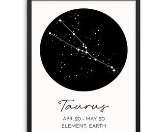 TAURUS Zodiac Sign Constellation Art Print | DIGITAL DOWNLOAD | Taurus Birthday Gifts | Trendy Neutral Poster for Bedroom Wall Decor