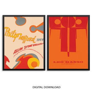 2er Set Mid-Century Galerie Wand Ausstellung Kunstdrucke Vintage Abstrakte Poster |DIGITAL DOWNLOAD| Bunte Wandkunst für Wohnzimmer Dekor