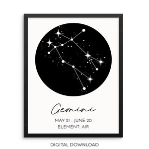 GEMINI Constellation Art Print Astrological Zodiac Sign DIGITAL DOWNLOAD Wall Poster Modern Astrology Artwork for Living Room Bedroom Office