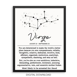 VIRGO Zodiac Sign Constellation Art Print |DIGITAL DOWNLOAD| Sarcastic Adult Humor Artwork for Living Room or Bedroom | Virgo Birthday Gift