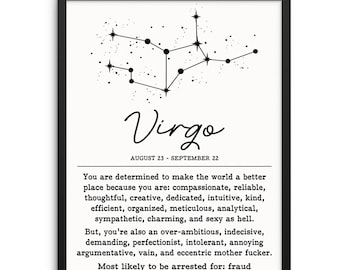 VIRGO Zodiac Sign Constellation Art Print |DIGITAL DOWNLOAD| Sarcastic Adult Humor Artwork for Living Room or Bedroom | Virgo Birthday Gift