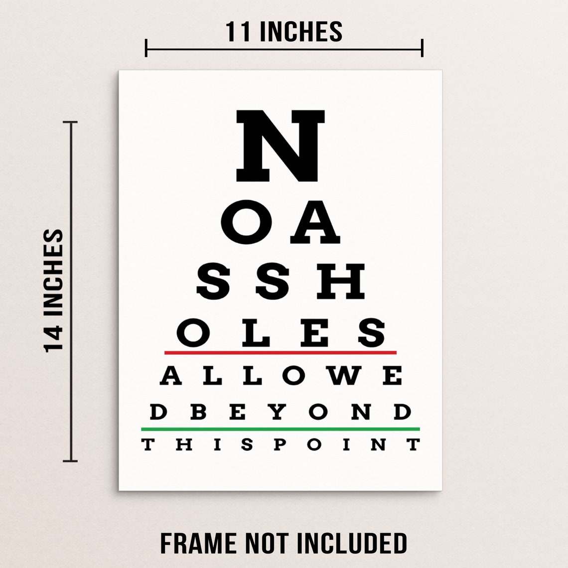 funny eye chart snellen poster wall print no asshoies allowed etsy