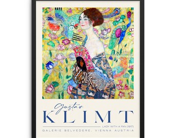 Lady with a Fan Gustav Klimt Exhibiton Art Print Female Figurative Poster | DIGITAL DOWNLOAD | Eclectic Artwork for Living Room Wall Decor