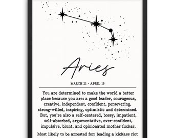 ARIES Horoscope Zodiac Constellation Art Print DIGITAL DOWNLOAD Wall Decor Poster - Funny Sarcstic Adult Humor  Living Room Bedroom