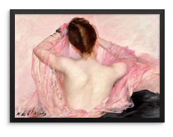 Figurative Woman Alphonsine de Challié - Beauty with Pink Veil by Catherine La Rose | PRINTABLE Wall Art | Pink Theme Gallery Wall Decor