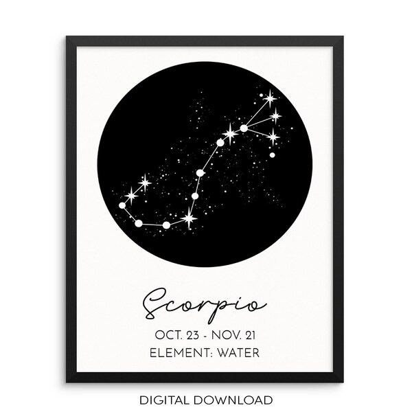 SCORPIO Constellation Art Print Astrological Zodiac Sign DIGITAL DOWNLOAD Wall Poster Modern Astrology Artwork for Living Room Bedroom