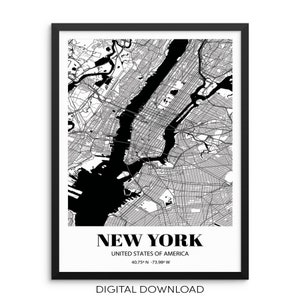 New York City Grid Map Art Print DIGITALE DOWNLOAD NYC Cityscape Road Map Poster Modern Home Decor voor woonkamer slaapkamer kantoorwerkruimte