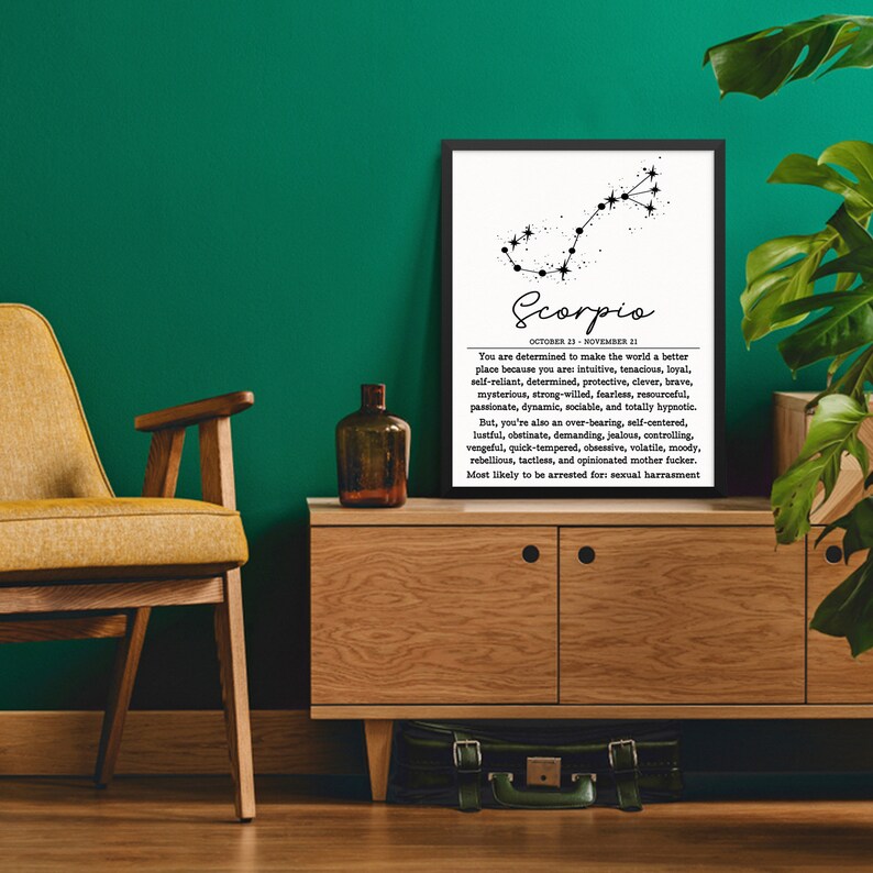 SCORPIO Zodiac Sign Constellation Trendy Art Print | DIGITAL DOWNLOAD | Sarcastic Adult Humor Wall for Bedroom Decor | Scorpio Birthday Gift