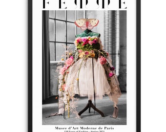 Gallery Wall Altered Fashion Art Print Femme Paris Poster DIGITAL DOWNLOAD Dress with Flowers Artwork for Bedroom Living Room