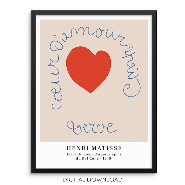 Henri Matisse Heart Art Print Verve No 23 Livre Du Coeur D'Amour Cover Poster DIGITAL DOWNLOAD | Artwork for Living Room Gallery Wall Decor