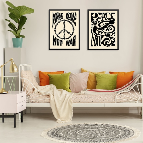 Vintage DOWNLOAD Posters Love War DIGITAL and Not Set Wall Art 2 Gallery Trendy Etsy Art Prints Now Psychedelic Peace of - Groovy Prints Make