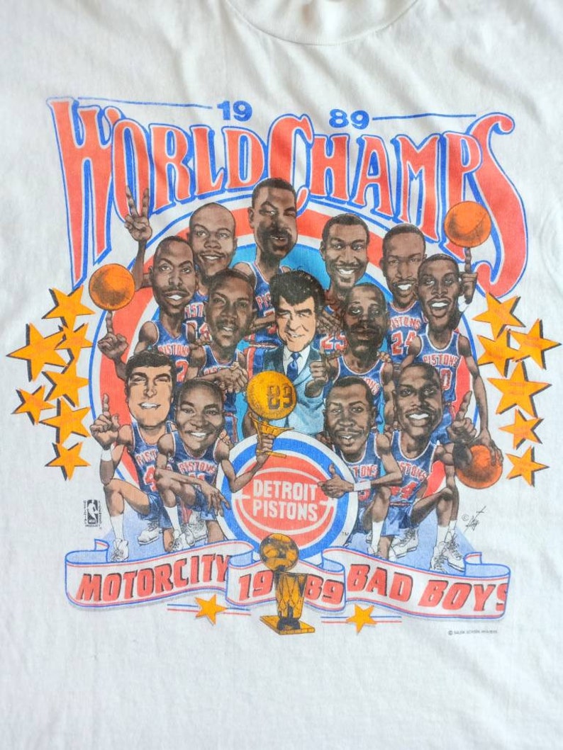 Vintage Detroit Piston caricature world champs 80/'s t shirt salem sportswear