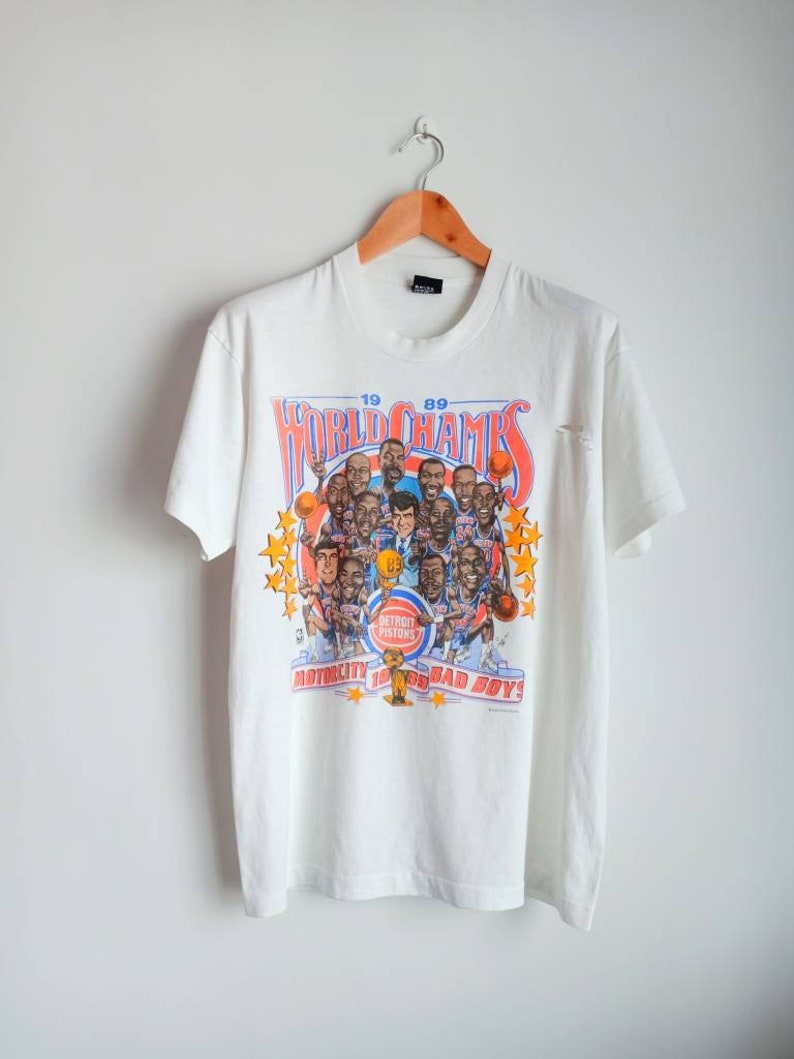 Vintage Detroit Piston caricature world champs 80/'s t shirt salem sportswear