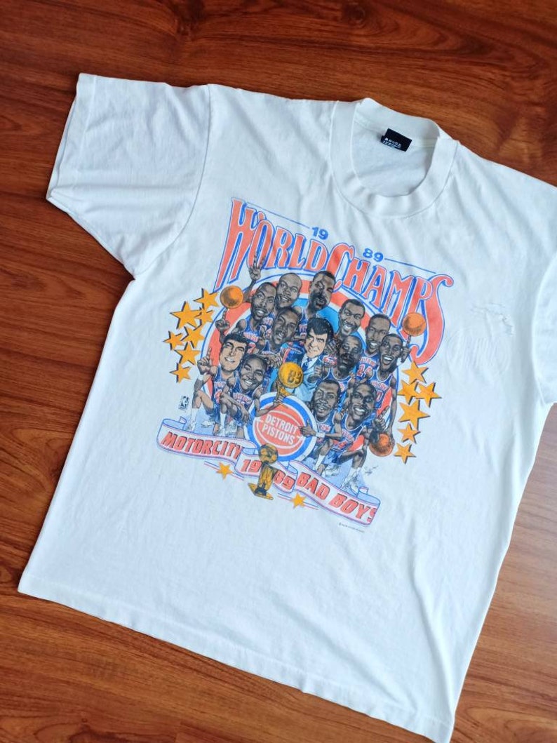 Vintage Detroit Piston caricature world champs 80/'s t shirt salem sportswear