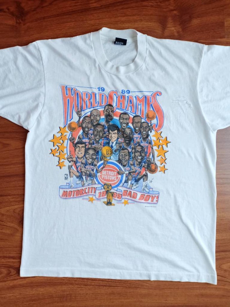 Vintage Detroit Piston caricature world champs 80/'s t shirt salem sportswear