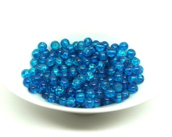 10 Blue 6mm Crackle glass beads