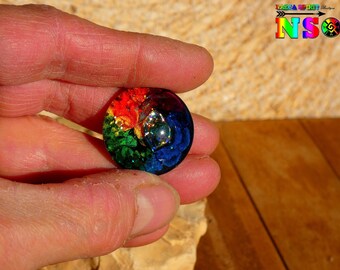 0.98 Artistic Creation Handmade - Cabochon Multicolored Iridescent for Creation Jewelry Cabochon Round in 2.5 cm Bombed Glass