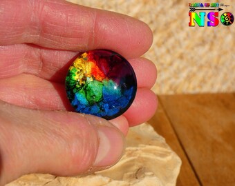 0.98 Artistic Creation Handmade - Cabochon Multicolored Iridescent for Creation Jewelry Cabochon Round in 2.5 cm Bombed Glass