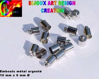 Embouts à Coller de 10 mm x 6 mm / Métal Argenté / Embouts Gros Cordons / Embouts pour Cordon de 5 mm de ∅