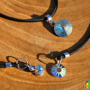 Adjustable Necklace Boho Boho Austrian Crystal Pendant Aurora Borealis Set on Silver Plated Frame- Ultra Bright Women&#39;s Jewel
