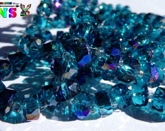 Perles Rondelles Abaques de 8 mm x 4 mm ("0.31 x "0.15) -Cristal de Bohème Facetté Transparent Bleu zircon - Reflets Multicolores Iridescent