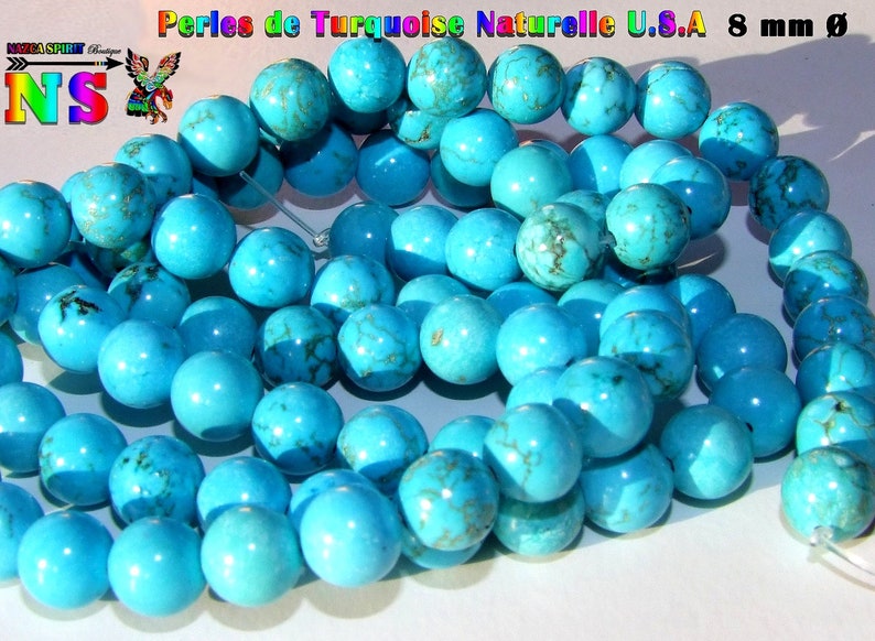 Perles Rondes de 8mm de diamètre en Turquoise Naturelle Turquoises Origine Ithaca Pike Nord Arizona image 1