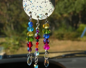 Ciondolo SunCatcher diffusore di oli essenziali per specchietto retrovisore auto, acchiappasole Full Moon, cristallo austriaco, vetro Boho