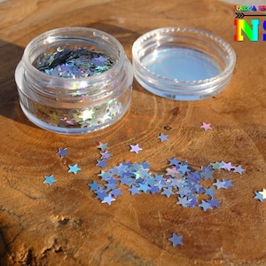 Silberne holografische Stern-Pailletten, mehrfarbige Lasereffekte, Nail-Art-Dekoration, Scrapbooking, transparenter PVC-Flaschentopf 10 Gramm