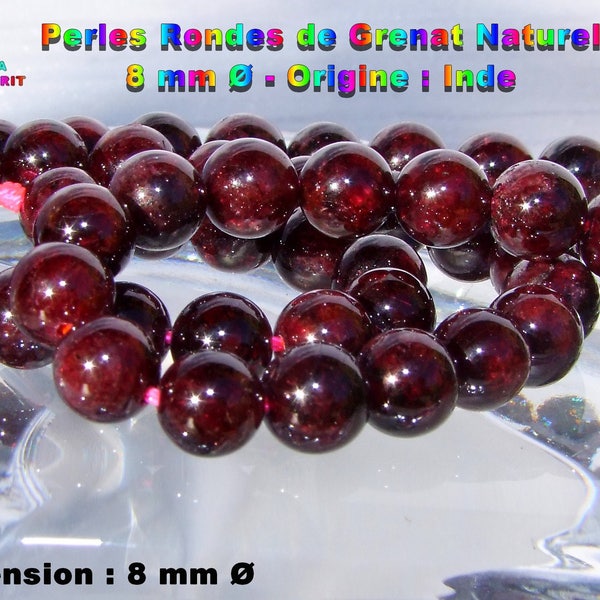 Perles  Rondes de Grenat Naturel de 7.5 mm à 8 mm de diamètre - Perles fines qualité A - Perles pour Création Bijoux